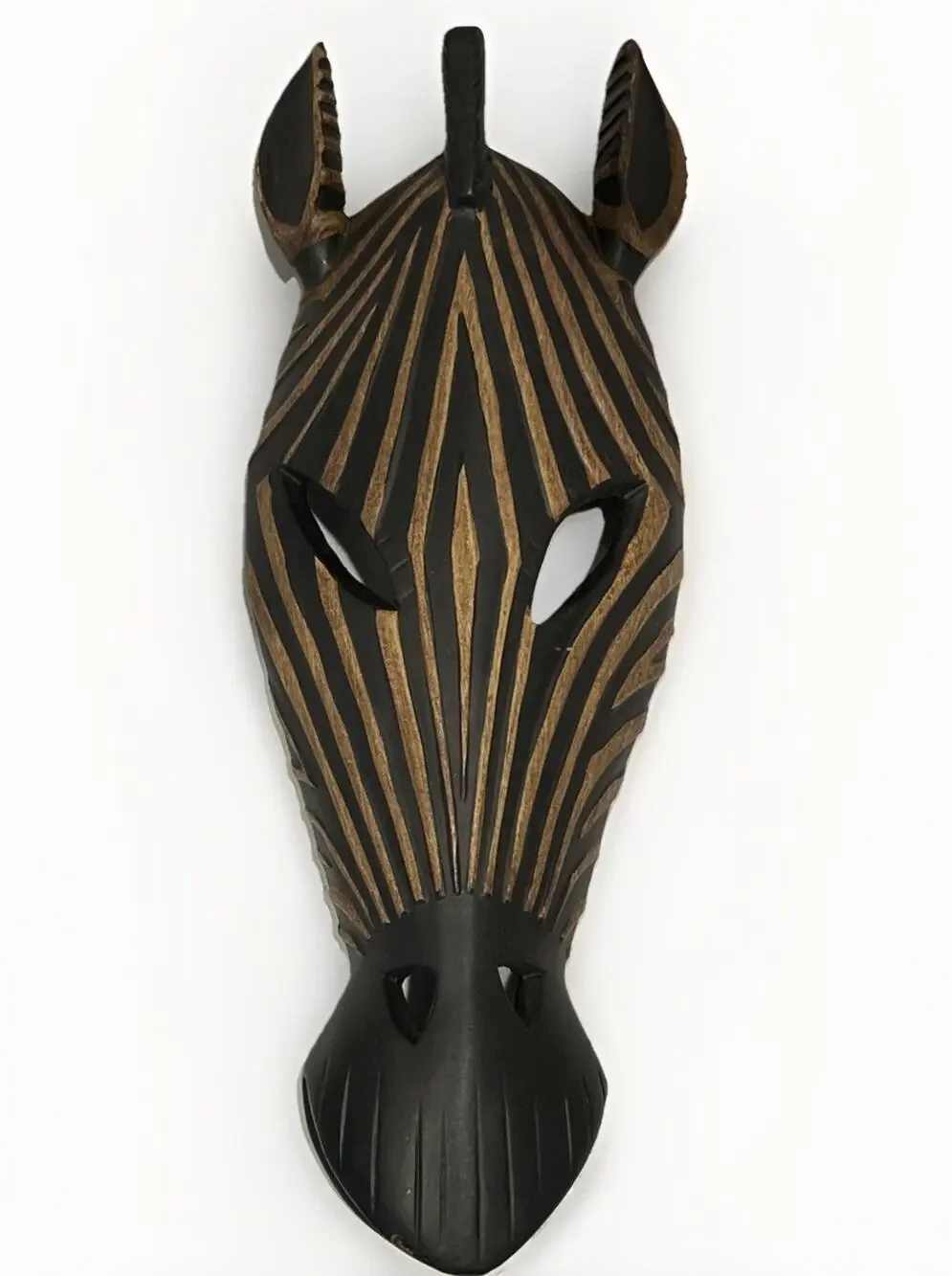 Vintage Hand Carved Zebra small Wood Face Mask Hand Painted Wall Decor